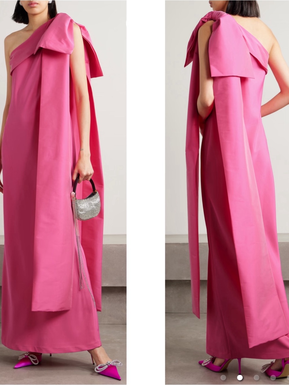 BERNADETTE Adrian One Shoulder Draped Bow Taffeta Pink Maxi Dress Size 8